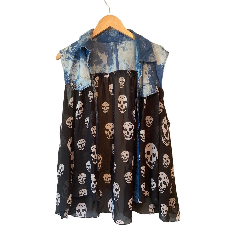 Custom Made Alternative Vest Light Weight Punk Skull Plus Size Denim Festival